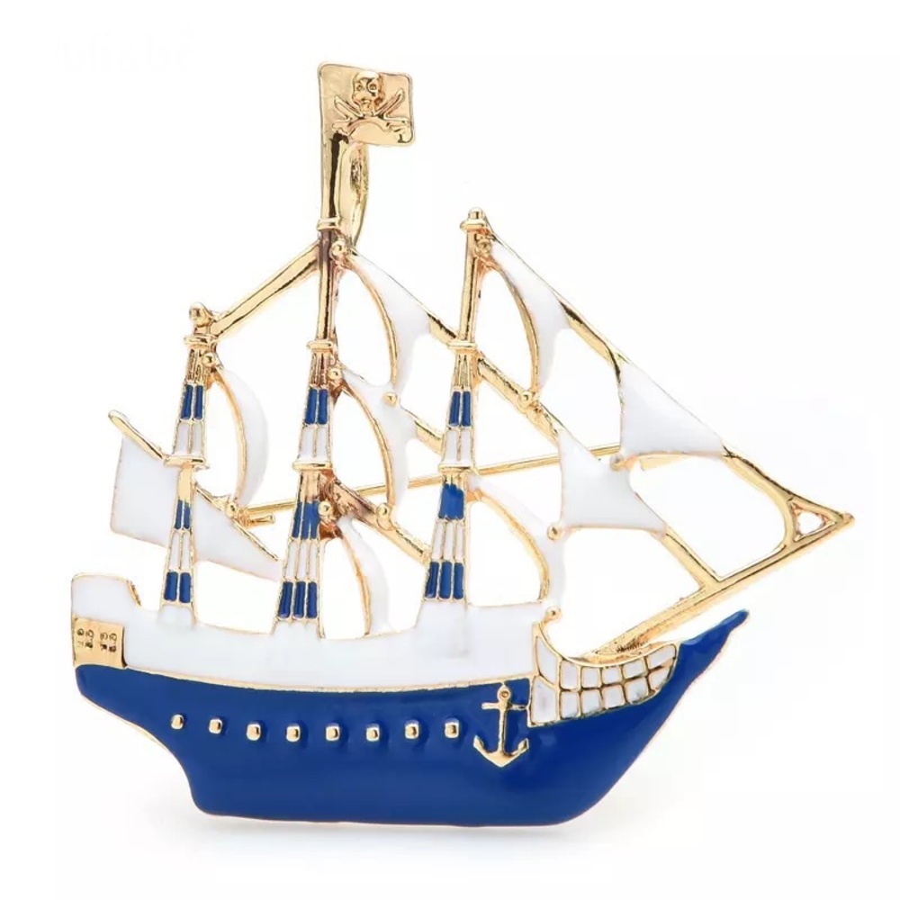 BLUE ENAMEL SAILBOAT  PIN / BROOCH
